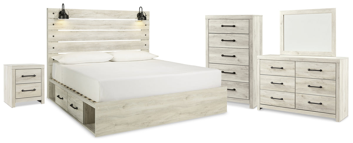 Best Deals Furniture - Ashley Furniture - Cambeck King Panel Storage Bed, Dresser, Mirror, Chest and Nightstand - King Panel Storage Bed, Dresser, Mirror, Chest and Nightstand / Whitewash - B192B110