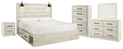 Best Deals Furniture - Ashley Furniture - Cambeck King Panel Storage Bed, Dresser, Mirror, Chest and Nightstand - King Panel Storage Bed, Dresser, Mirror, Chest and Nightstand / Whitewash - B192B110