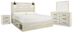 Best Deals Furniture - Ashley Furniture - Cambeck King Panel Storage Bed, Dresser, Mirror and Nightstand - King Panel Storage Bed, Dresser, Mirror and Nightstand / Whitewash - B192B111
