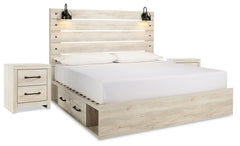 Best Deals Furniture - Ashley Furniture - Cambeck King Panel Bed with Storage and 2 Nightstands - King Panel Bed with Storage and 2 Nightstands / Whitewash - B192B115