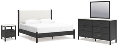 Best Deals Furniture - Ashley Furniture - Cadmori King Panel Bed, Dresser, Mirror and Nightstand - King Panel Bed, Dresser, Mirror and Nightstand / Black/White - B2616B10