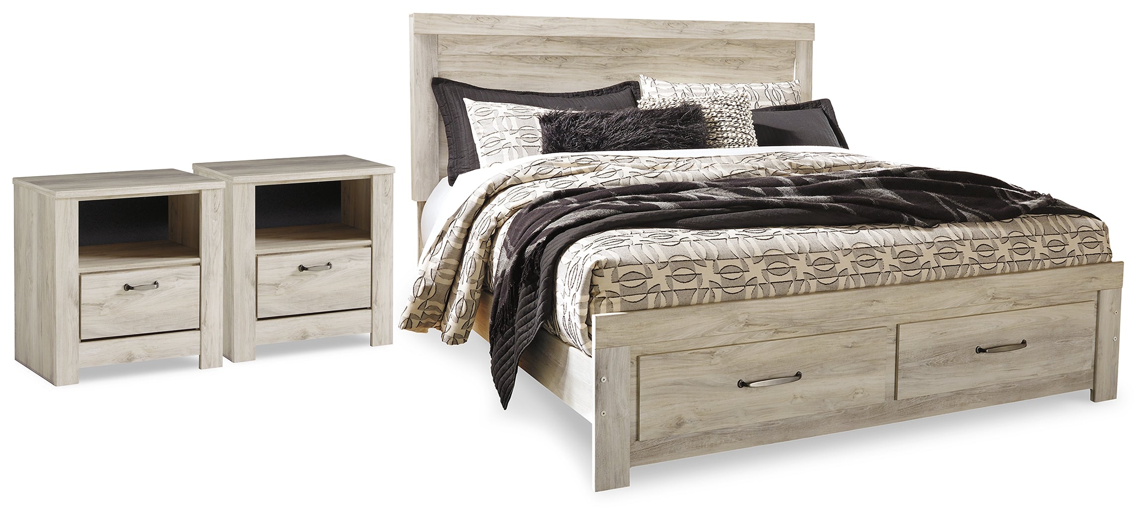 Best Deals Furniture - Ashley Furniture - Bellaby King Storage Bed and 2 Nightstands - King Storage Bed and 2 Nightstands / Whitewash - B331B23