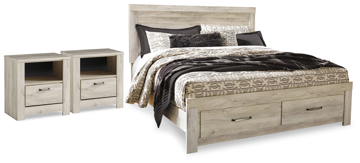 Best Deals Furniture - Ashley Furniture - Bellaby King Storage Bed and 2 Nightstands - King Storage Bed and 2 Nightstands / Whitewash - B331B23