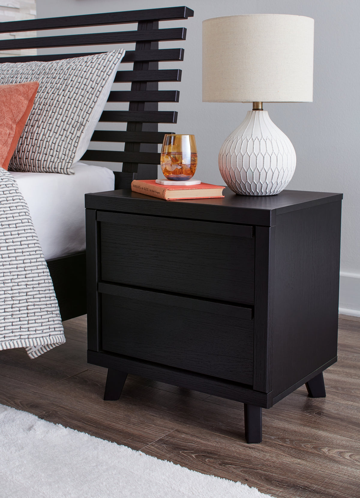 Best Deals Furniture - Ashley Furniture - Danziar Nightstand - Two Drawer Night Stand / Black - B1013-92