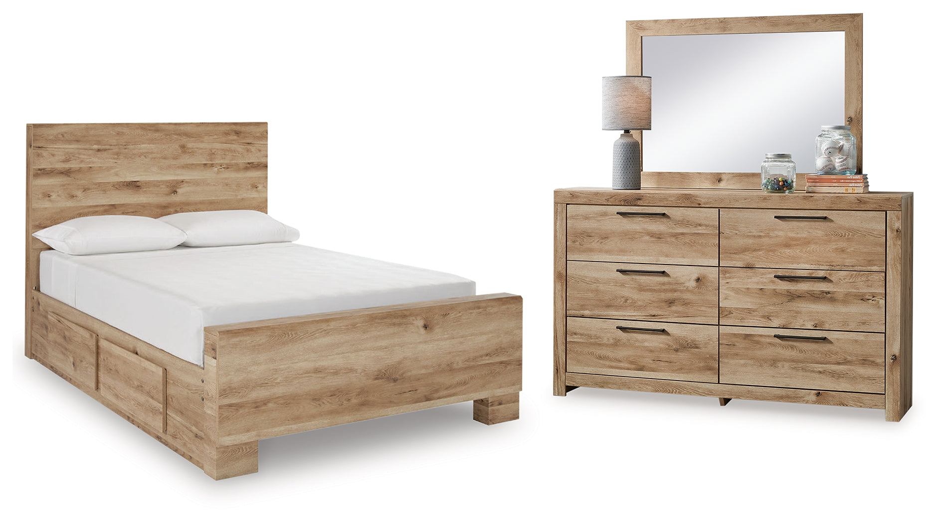 Best Deals Furniture - Ashley Furniture - Hyanna Full Panel Bed with 2 Side Storage, Dresser and Mirror - Full Panel Bed with 2 Side Storage, Dresser and Mirror - B1050B31