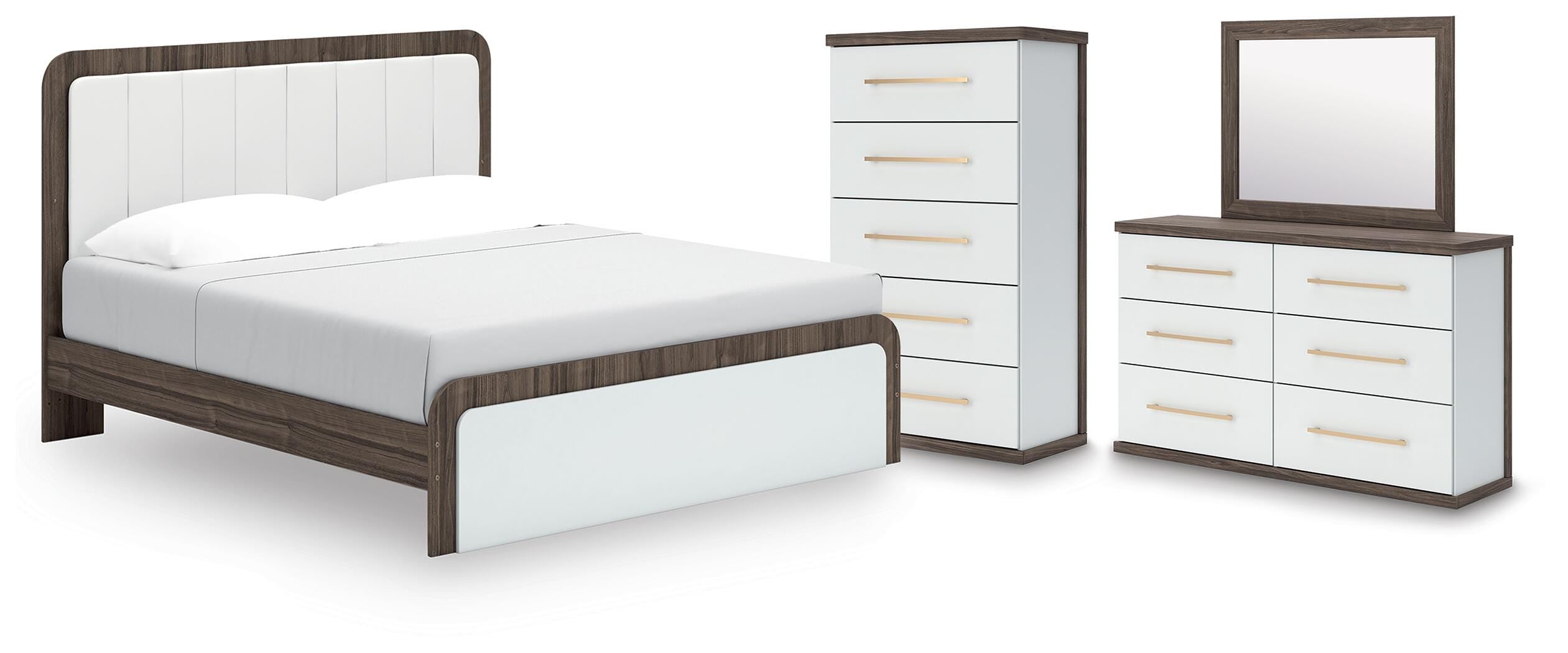 Best Deals Furniture - Ashley Furniture - Kendanport King Upholstered Bed, Dresser, Mirror and Chest - King Upholstered Bed, Dresser, Mirror and Chest - B1108B16