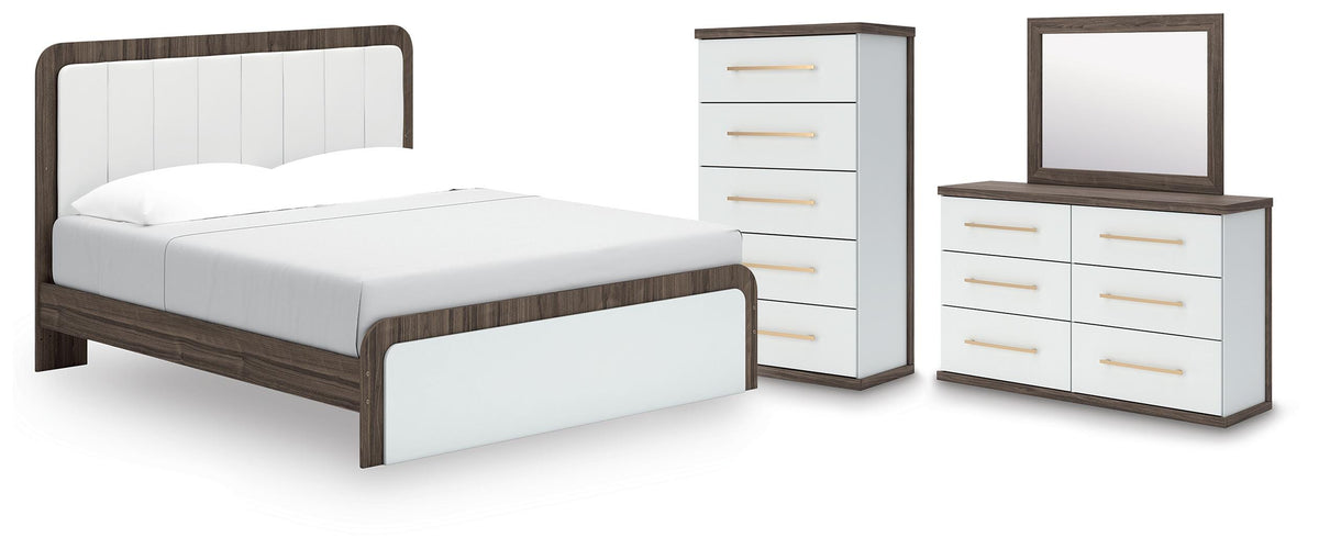Best Deals Furniture - Ashley Furniture - Kendanport King Upholstered Bed, Dresser, Mirror and Chest - King Upholstered Bed, Dresser, Mirror and Chest - B1108B16