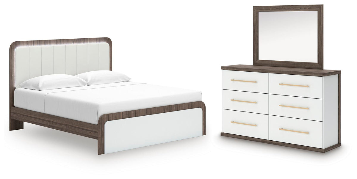 Best Deals Furniture - Ashley Furniture - Kendanport King Upholstered Bed, Dresser and Mirror - King Upholstered Bed, Dresser and Mirror - PCB1108B14