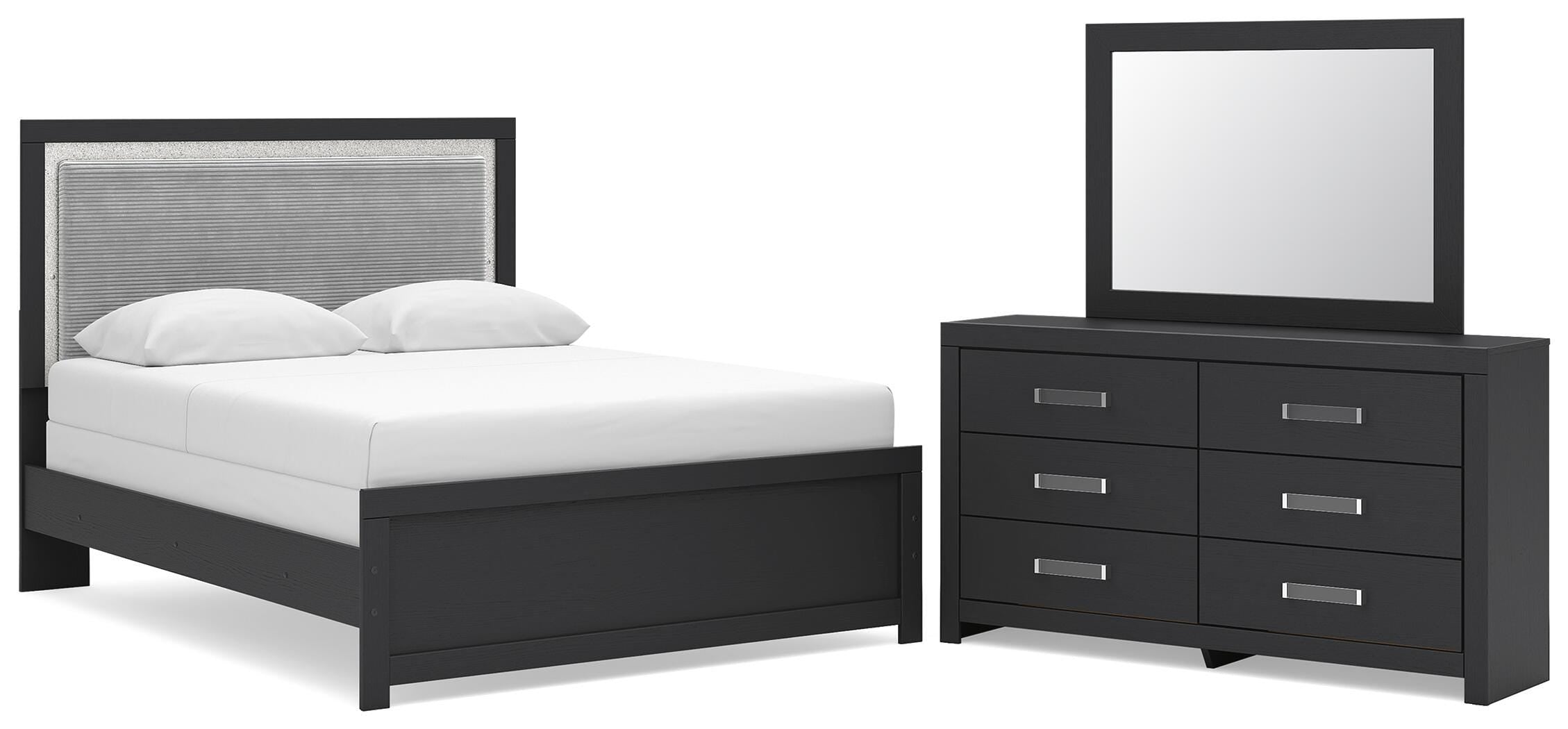 Best Deals Furniture - Ashley Furniture - Maeling Queen Upholstered Panel Bed, Dresser and Mirror - Queen Upholstered Panel Bed, Dresser and Mirror - PCB1115B7