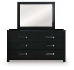 Maeling Queen Upholstered Panel Bed, Dresser and Mirror