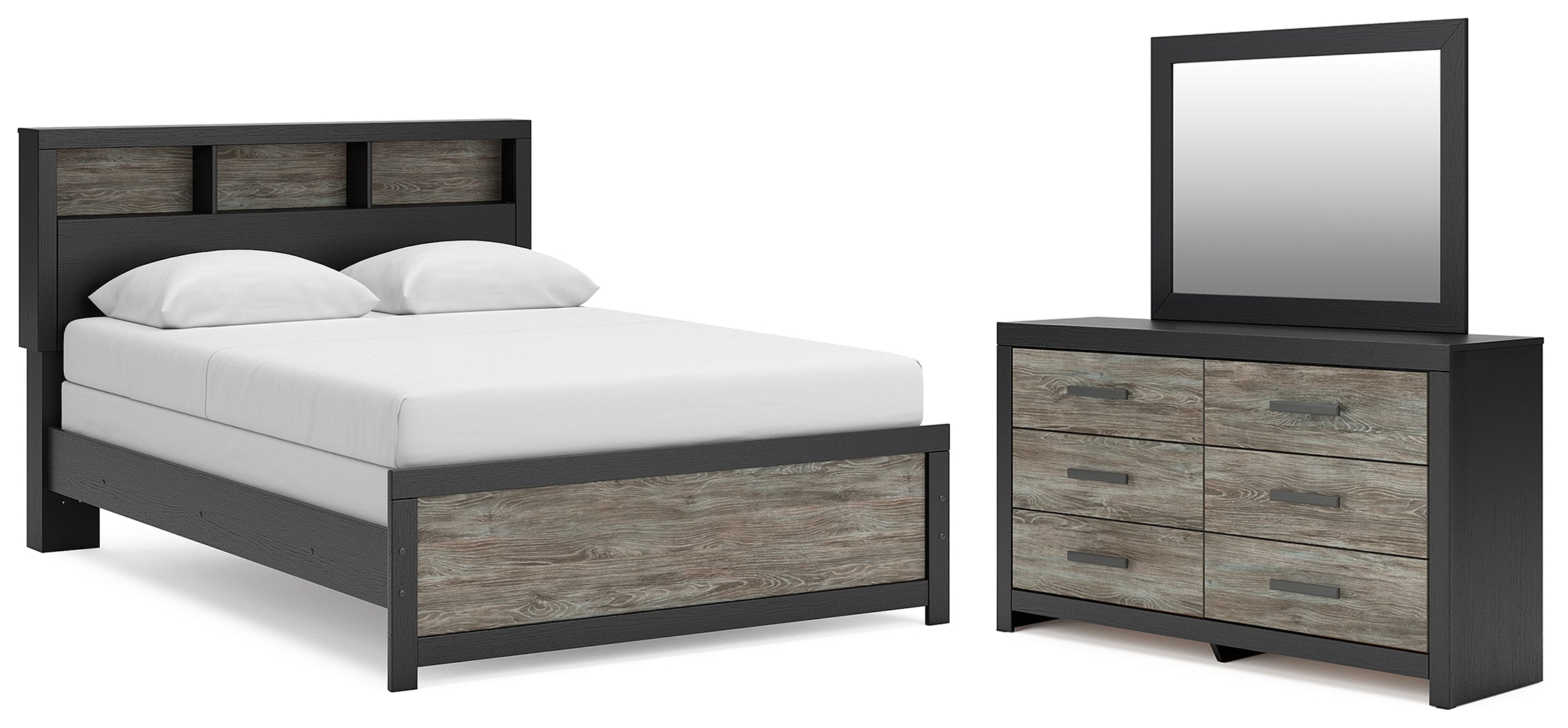 Best Deals Furniture - Ashley Furniture - Broachmyn Queen Bookcase Bed, Dresser and Mirror - Queen Bookcase Bed, Dresser and Mirror - PCB1118B3