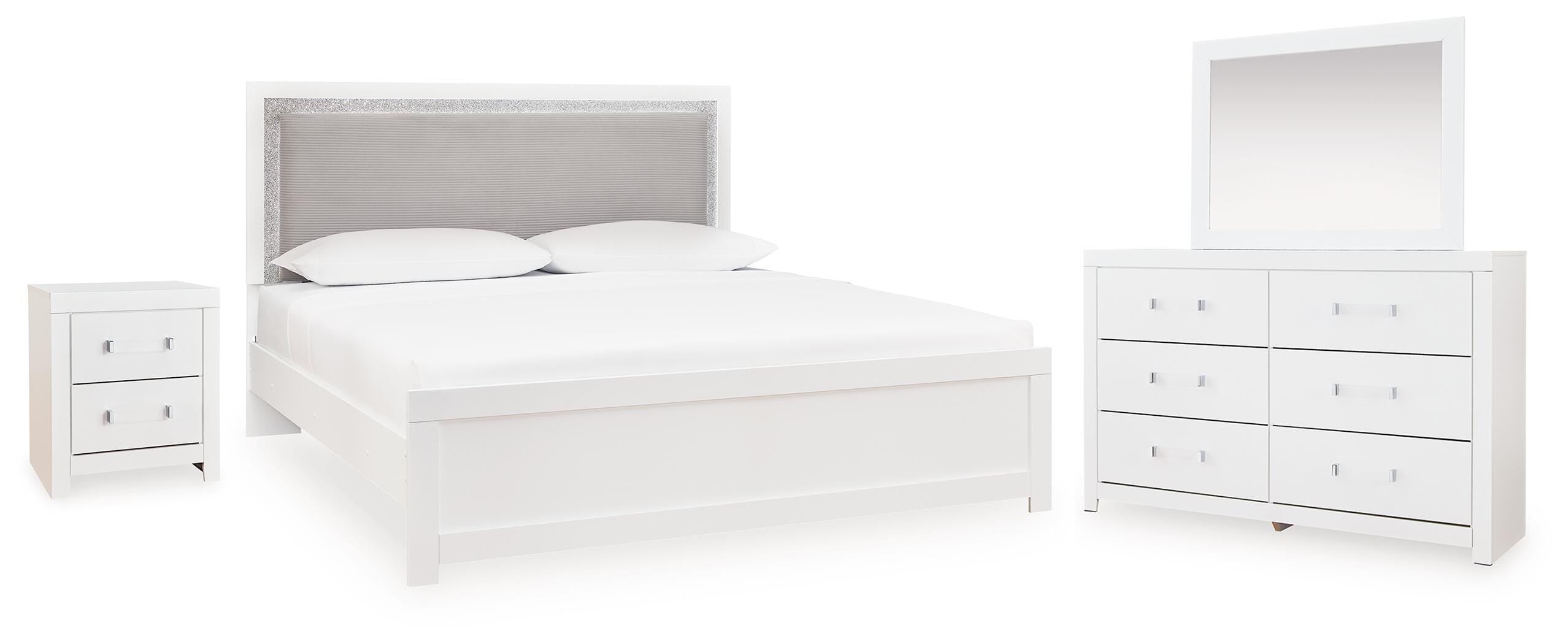 Best Deals Furniture - Ashley Furniture - Maeling Queen Upholstered Panel Bed, Dresser, Mirror and Nightstand - Queen Upholstered Panel Bed, Dresser, Mirror and Nightstand - PCB1119B10