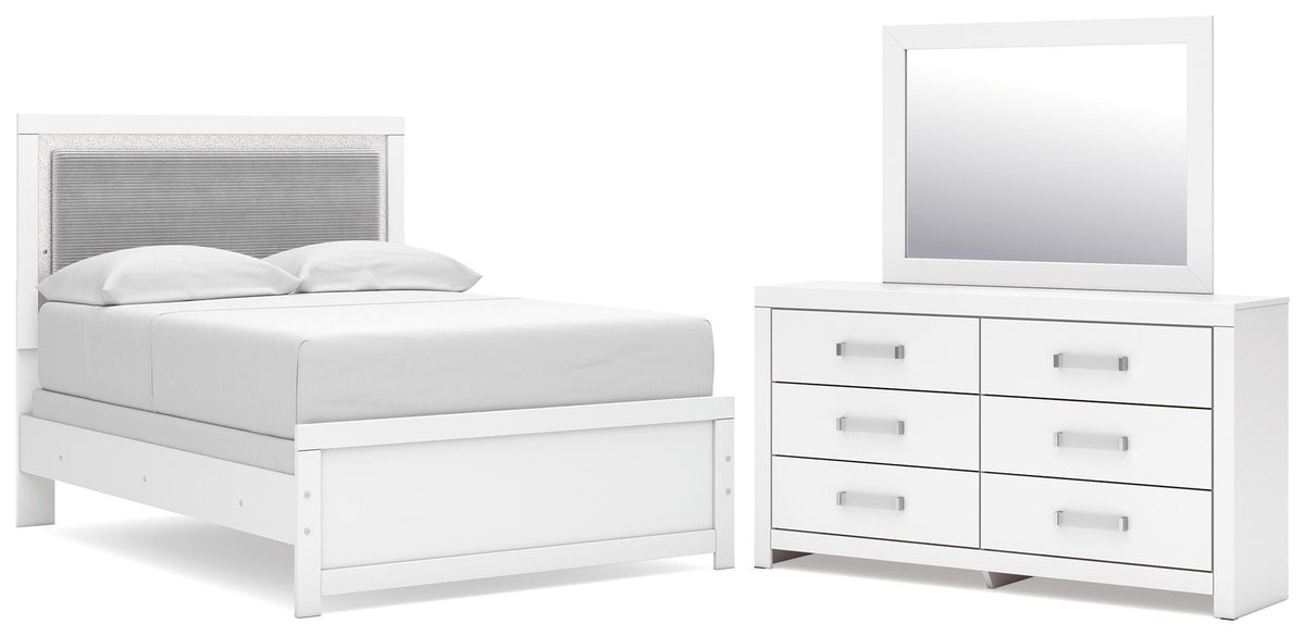 Best Deals Furniture - Ashley Furniture - Maeling Full Upholstered Panel Bed, Dresser and Mirror - Full Upholstered Panel Bed, Dresser and Mirror - PCB1119B7