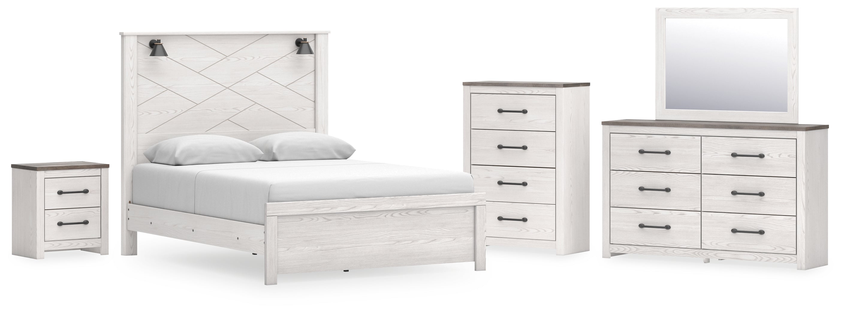 Best Deals Furniture - Ashley Furniture - Gerridan Queen Panel Bed, Dresser, Mirror, Chest and Nightstand - Queen Panel Bed, Dresser, Mirror, Chest and Nightstand - B1190B37