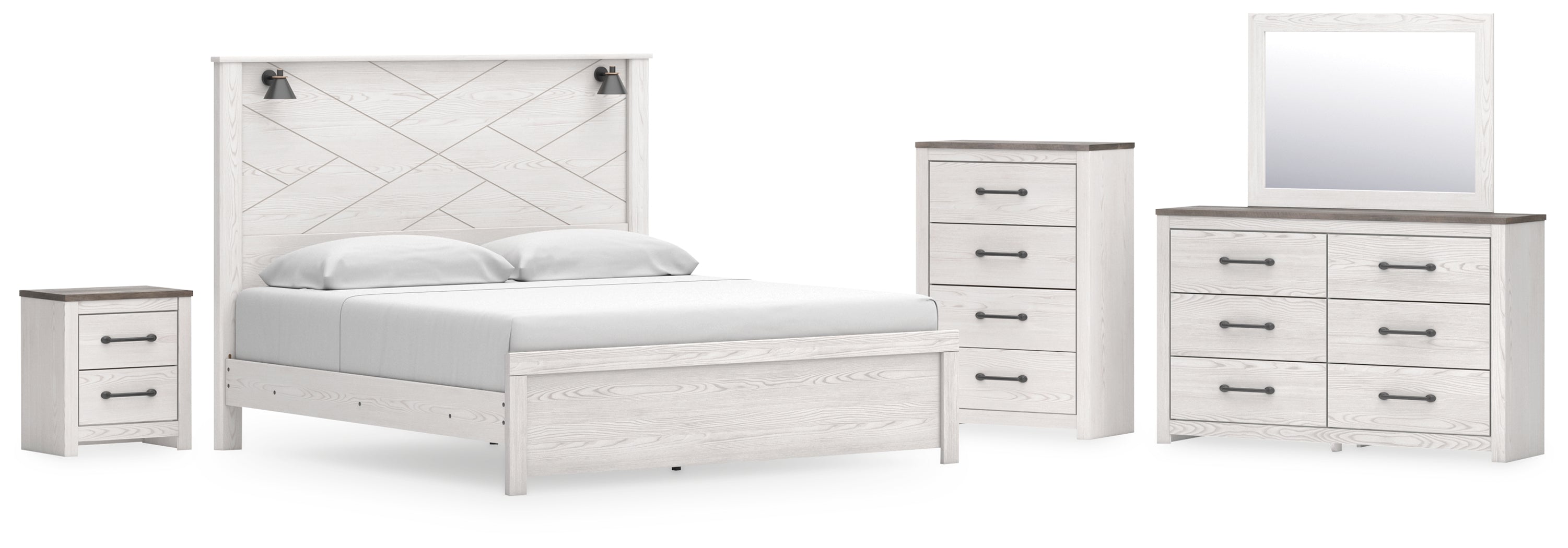 Best Deals Furniture - Ashley Furniture - Gerridan King Panel Bed, Dresser, Mirror, Chest, and Nightstand - King Panel Bed, Dresser, Mirror, Chest, and Nightstand - B1190B16