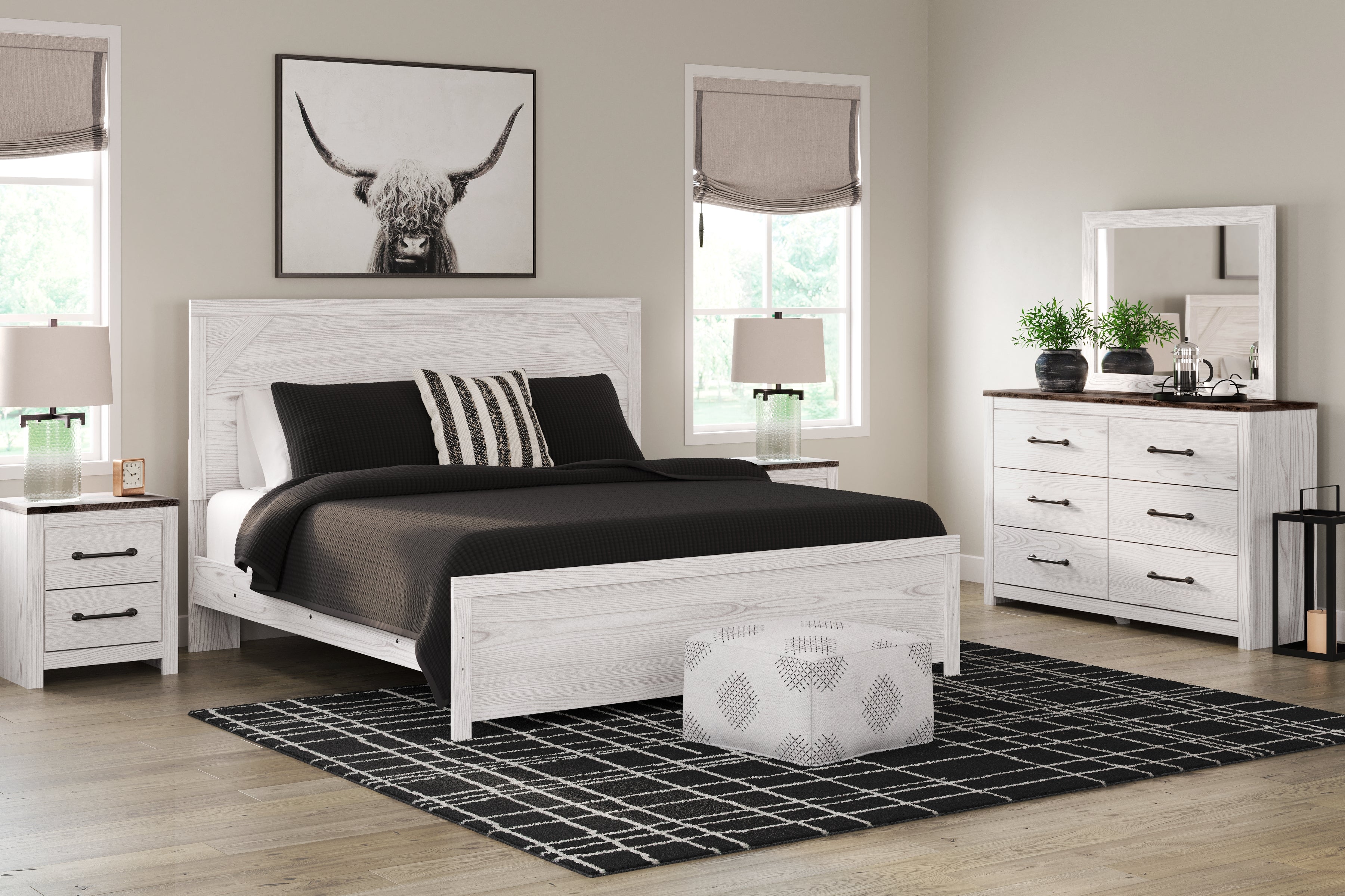 Best Deals Furniture - Ashley Furniture - Gerridan King Panel Bed with Mirrored Dresser and Nightstand - King Panel Bed with Mirrored Dresser and Nightstand - B1190B10