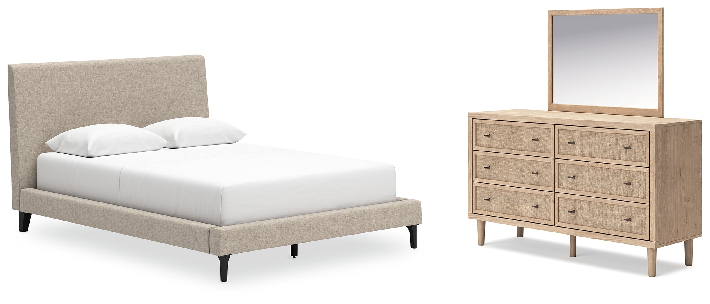 Best Deals Furniture - Ashley Furniture - Cielden Queen Upholstered Bed, Dresser and Mirror - Queen Upholstered Bed, Dresser and Mirror - B1199B2