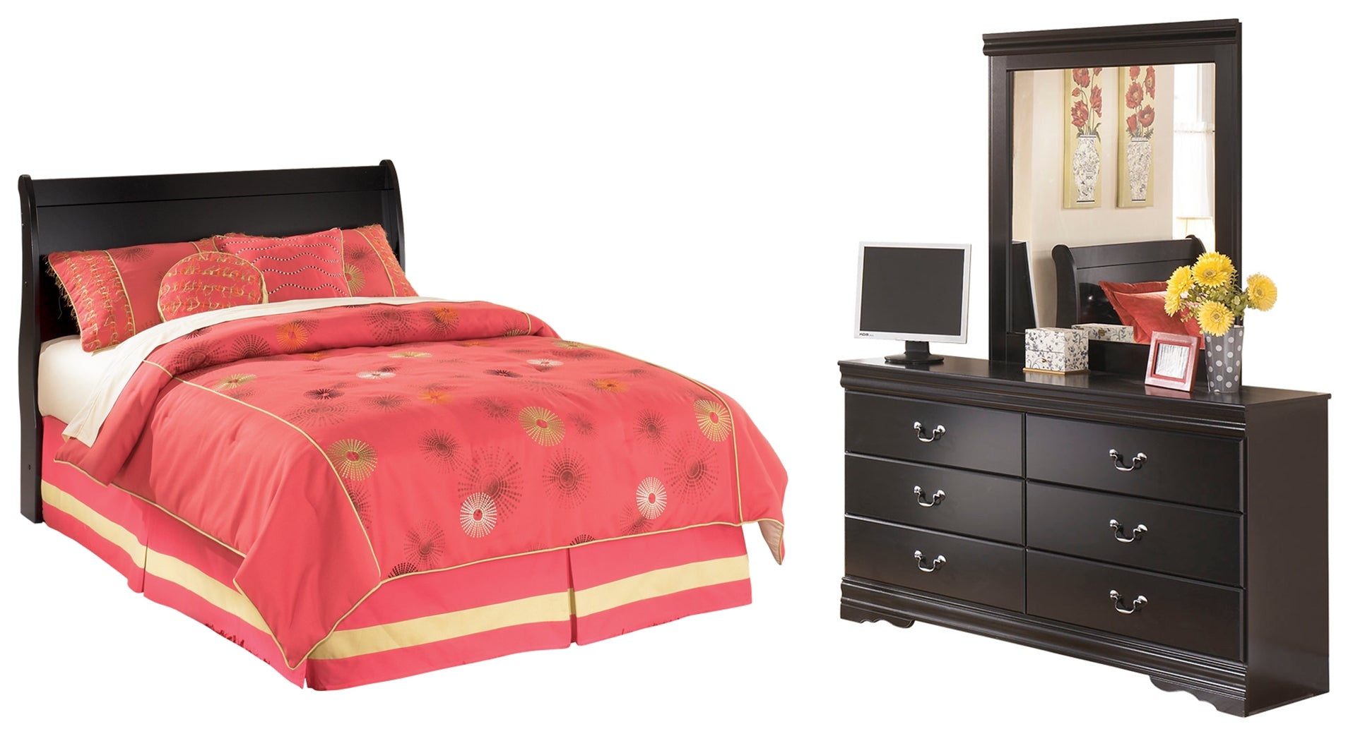 Best Deals Furniture - Ashley Furniture - Huey Vineyard Full Sleigh Headboard, Dresser and Mirror - Full Sleigh Headboard, Dresser and Mirror - B128B46