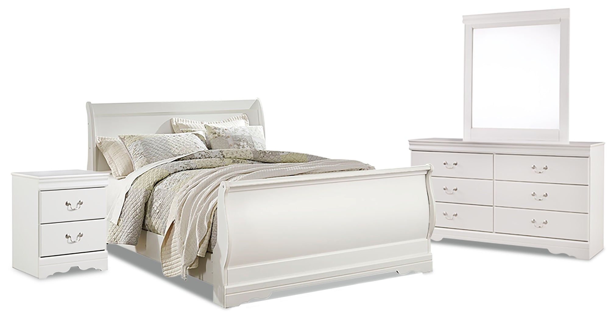 Best Deals Furniture - Ashley Furniture - Anarasia Queen Sleigh Bed, Dresser, Mirror and Nightstand - Queen Sleigh Bed, Dresser, Mirror and Nightstand - B129B9
