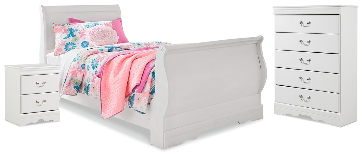 Best Deals Furniture - Ashley Furniture - Anarasia Twin Sleigh Bed, Chest and Nightstand - Twin Sleigh Bed, Chest and Nightstand - B129B25