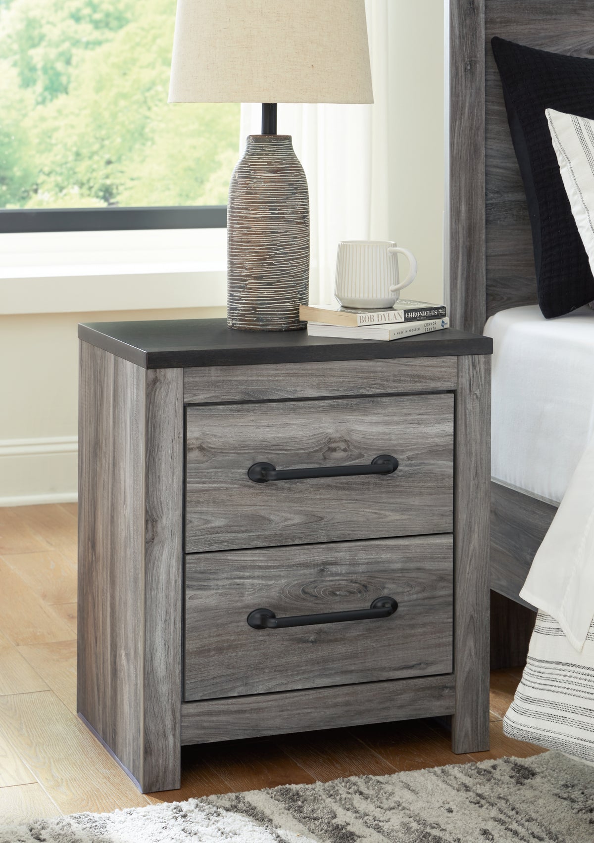 Best Deals Furniture - Ashley Furniture - Bronyan Nightstand - Two Drawer Night Stand / Dark Gray - B1290-92