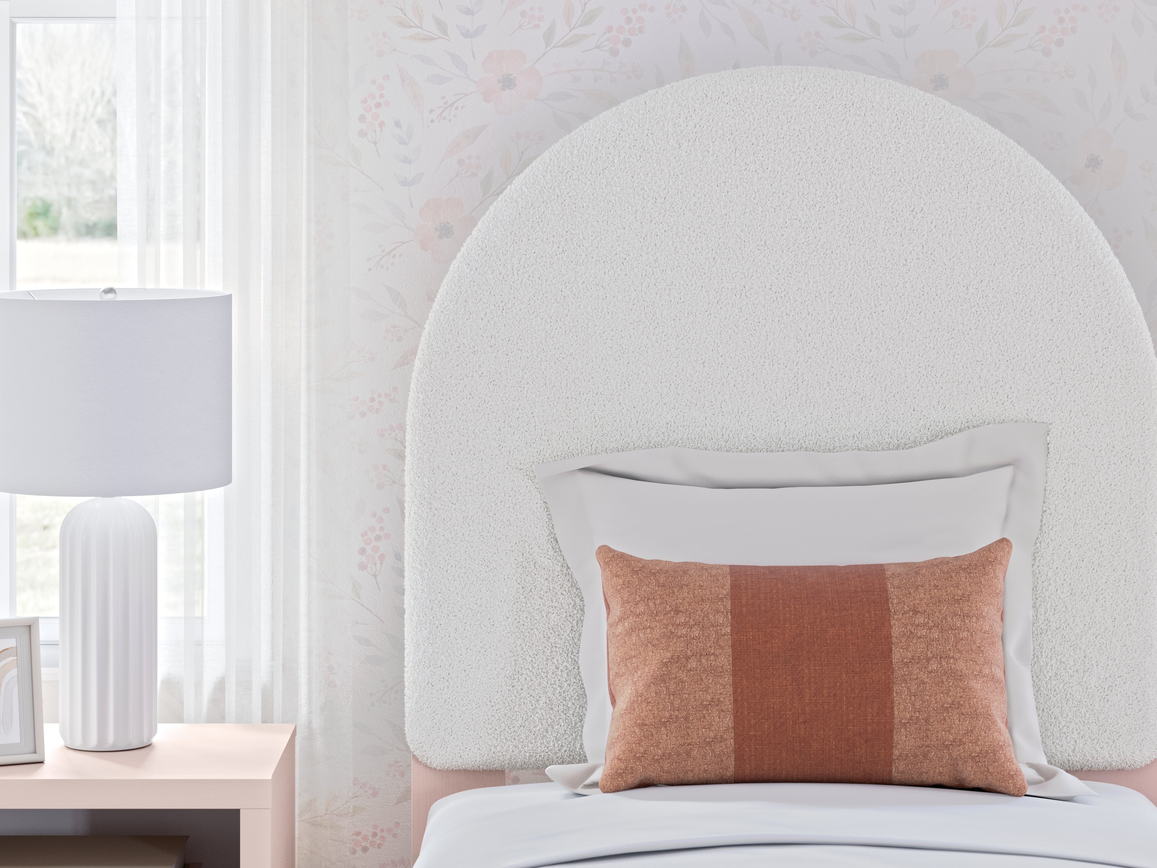 Wistenpine Twin Upholstered Panel Headboard, Dresser and Mirror