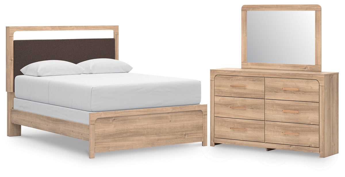Best Deals Furniture - Ashley Furniture - Kinlanni Queen Upholstered Panel Bed, Dresser and Mirror - Queen Upholstered Panel Bed, Dresser and Mirror - PCB1360B7