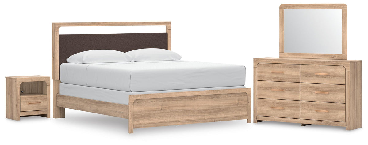 Best Deals Furniture - Ashley Furniture - Kinlanni King Upholstered Panel Bed, Dresser, Mirror and Nightstand - King Upholstered Panel Bed, Dresser, Mirror and Nightstand - B1360B18