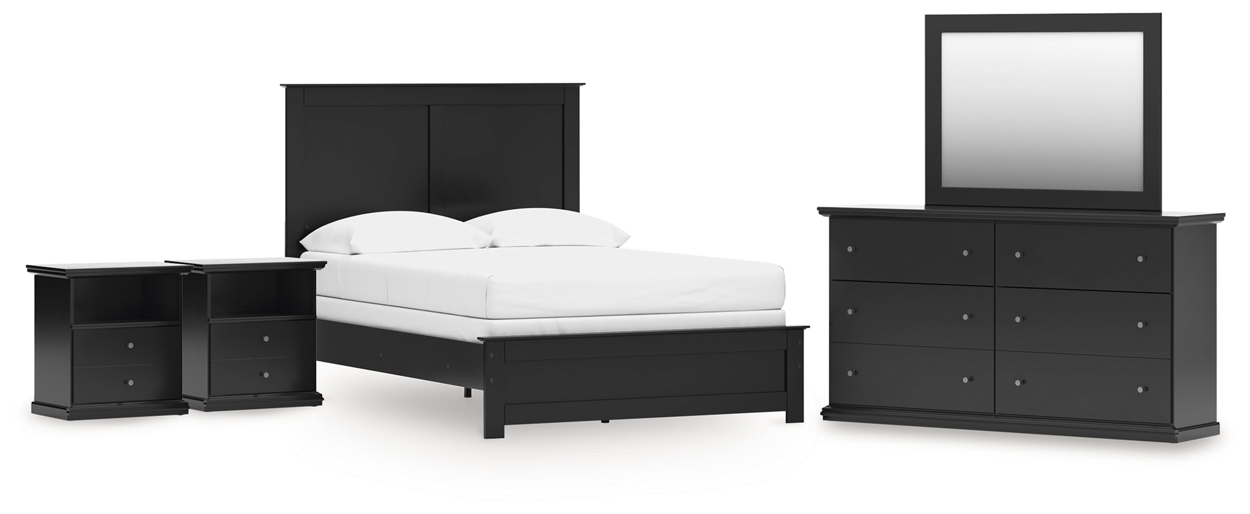 Best Deals Furniture - Ashley Furniture - Maribel Full Panel Bed with Dresser, Mirror and 2 Nightstands - Full Panel Bed with Dresser, Mirror and 2 Nightstands / Black - B138B77