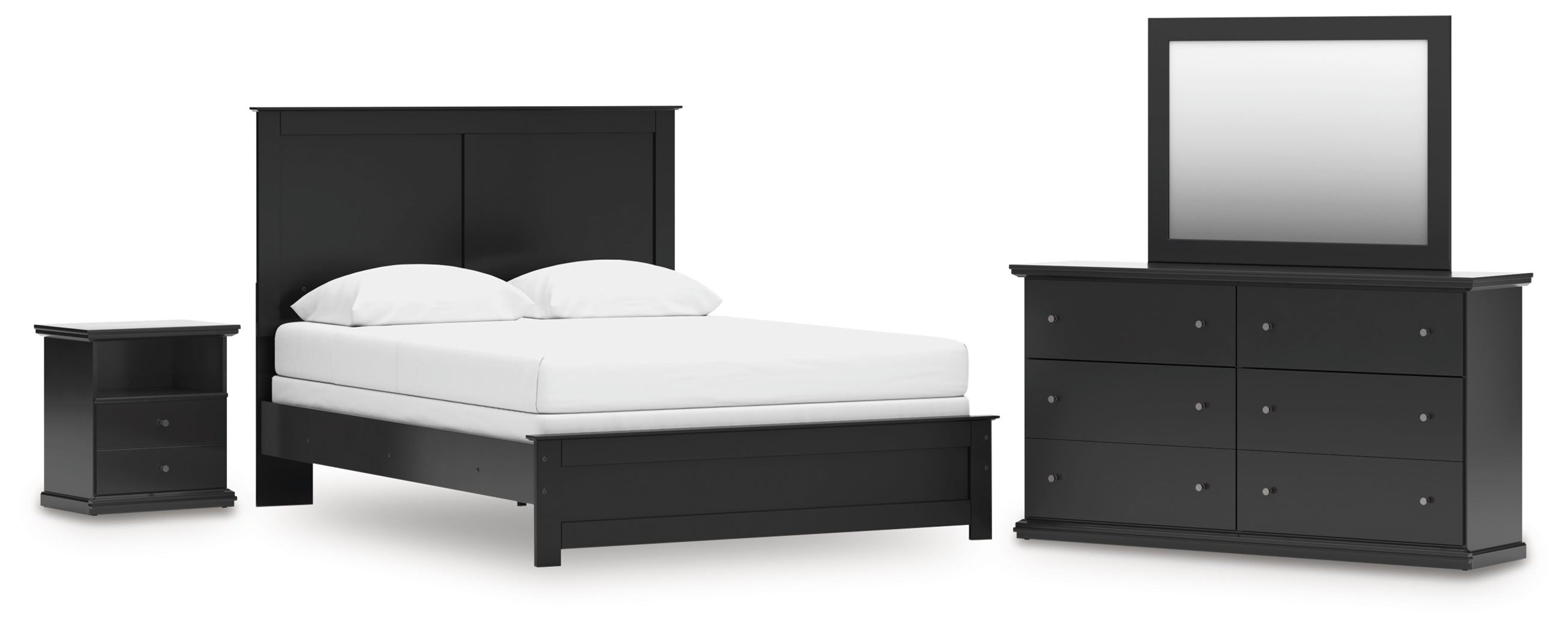 Best Deals Furniture - Ashley Furniture - Maribel Queen Panel Bed with Dresser, Mirror and Nightstand - Queen Panel Bed with Dresser, Mirror and Nightstand / Black - B138B73