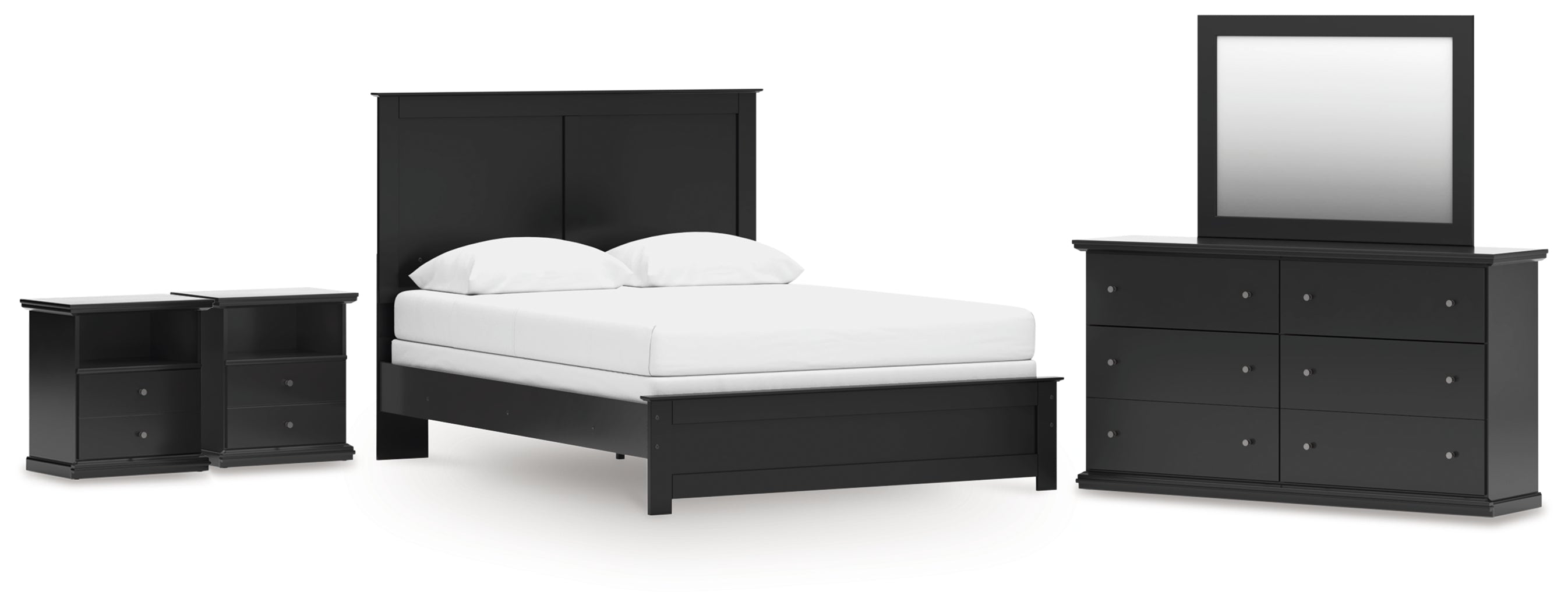 Best Deals Furniture - Ashley Furniture - Maribel Queen Panel Bed with Dresser, Mirror and 2 Nightstands - Queen Panel Bed with Dresser, Mirror and 2 Nightstands / Black - B138B74