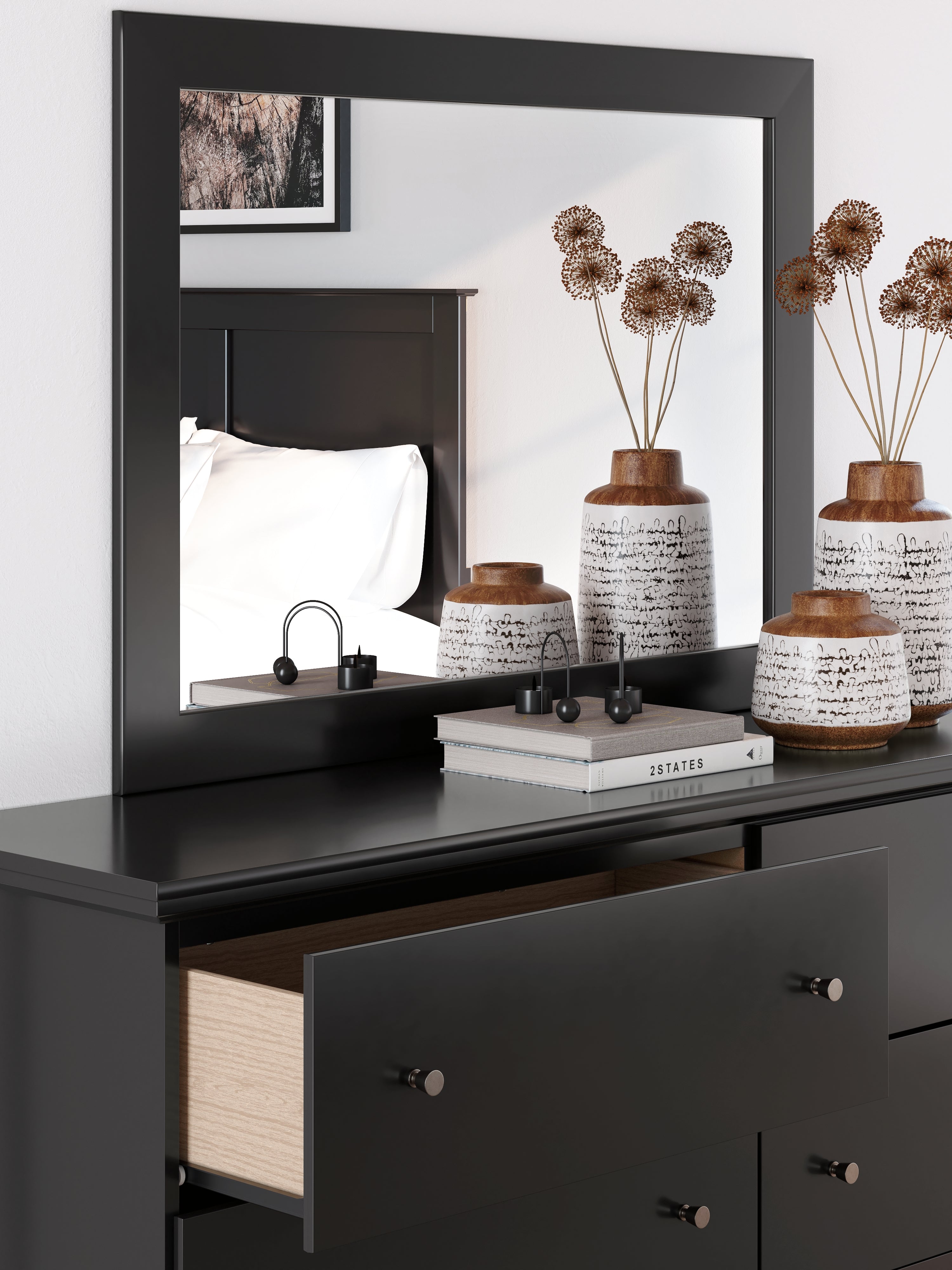 Maribel Queen Panel Bed with Dresser, Mirror and Nightstand