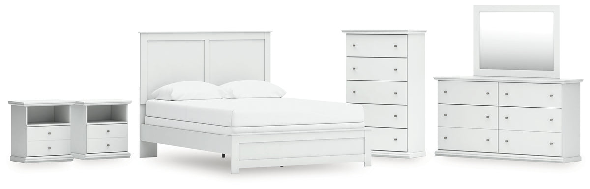 Best Deals Furniture - Ashley Furniture - Bostwick Shoals Queen Panel Bed with Mirrored Dresser, Chest and 2 Nightstands - Queen Panel Bed with Mirrored Dresser, Chest and 2 Nightstands / White - B139B49