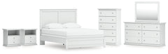 Best Deals Furniture - Ashley Furniture - Bostwick Shoals Queen Panel Bed with Mirrored Dresser, Chest and 2 Nightstands - Queen Panel Bed with Mirrored Dresser, Chest and 2 Nightstands / White - B139B49