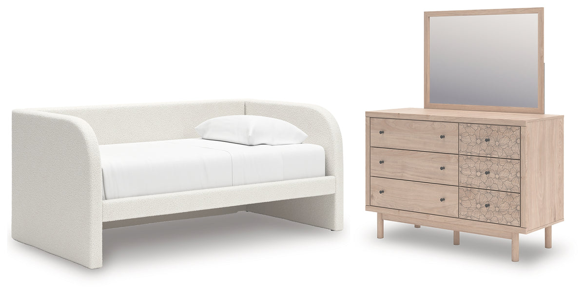 Best Deals Furniture - Ashley Furniture - Arloster Twin Upholstered Day Bed, Dresser and Mirror - Twin Upholstered Day Bed, Dresser and Mirror - PCB1566B14