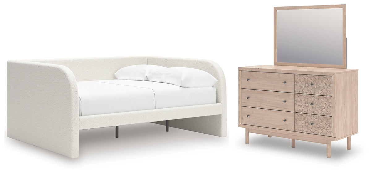 Best Deals Furniture - Ashley Furniture - Arloster Full Upholstered Day Bed, Dresser and Mirror - Full Upholstered Day Bed, Dresser and Mirror - PCB1566B15