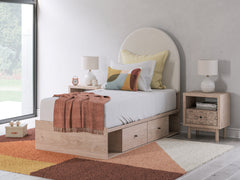Best Deals Furniture - Ashley Furniture - Arloster Twin Upholstered Panel Bed with Storage - Twin Upholstered Panel Bed with Storage / Tan/White - PCB1566B4