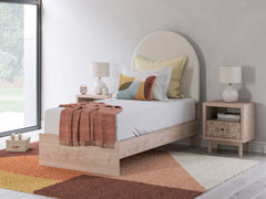Best Deals Furniture - Ashley Furniture - Arloster Twin Upholstered Panel Bed - Twin Upholstered Panel Bed / Tan/White - PCB1566B2