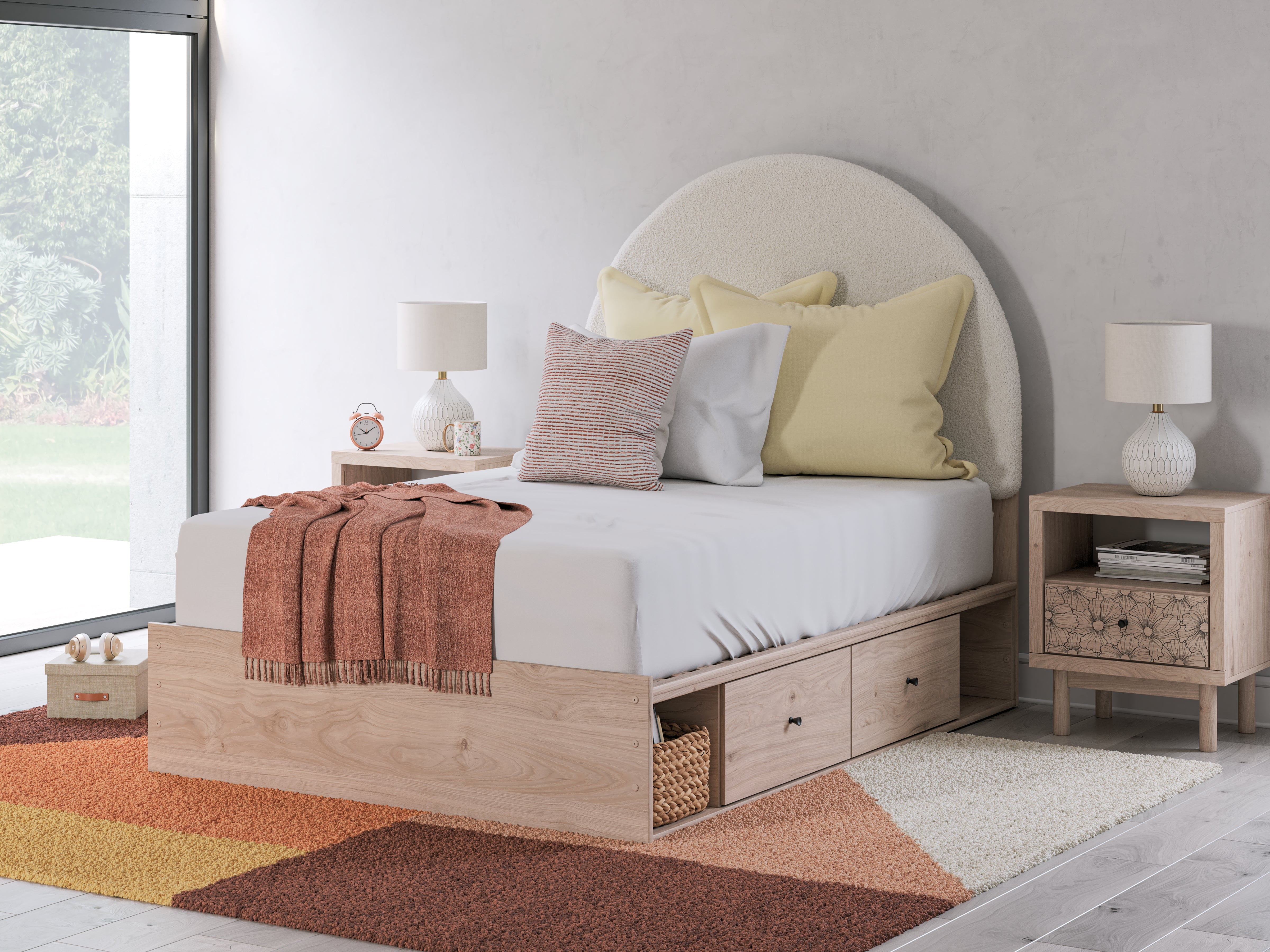Best Deals Furniture - Ashley Furniture - Arloster Full Upholstered Panel Bed with Storage - Full Upholstered Panel Bed with Storage / Tan/White - PCB1566B7