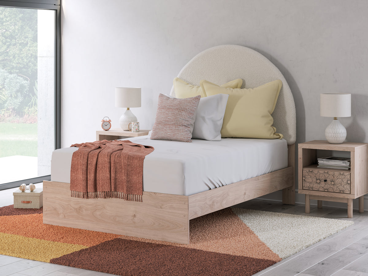 Best Deals Furniture - Ashley Furniture - Arloster Full Upholstered Panel Bed - Full Upholstered Panel Bed / Tan/White - PCB1566B3