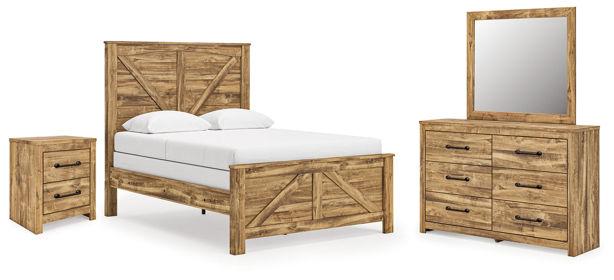 Best Deals Furniture - Ashley Furniture - Maystonna Queen Crossbuck Panel Bed, Dresser, Mirror and Nightstand - Queen Crossbuck Panel Bed, Dresser, Mirror and Nightstand - PCB1580B8