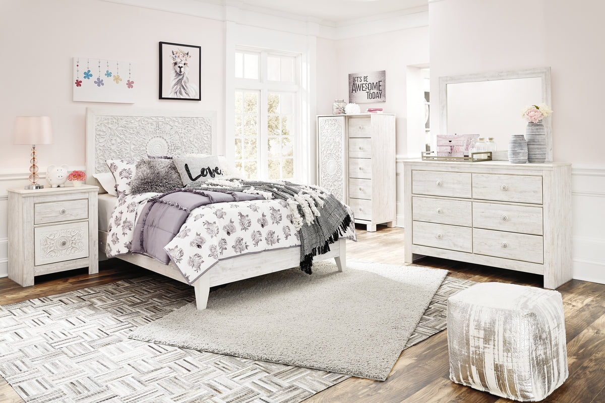 Best Deals Furniture - Ashley Furniture - Paxberry Full Panel Bed, Dresser, Mirror and Chest - Full Panel Bed, Dresser, Mirror and Chest / Whitewash - B181B17