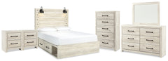 Best Deals Furniture - Ashley Furniture - Cambeck Queen Panel Bed with Storage, Dresser, Mirror, Chest and 2 Nightstands - Queen Panel Bed with Storage, Dresser, Mirror, Chest and 2 Nightstands / Whitewash - B192B122