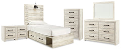 Best Deals Furniture - Ashley Furniture - Cambeck Twin Panel Bed with Storage, Dresser, Mirror, Chest and 2 Nightstands - Twin Panel Bed with Storage, Dresser, Mirror, Chest and 2 Nightstands / Whitewash - B192B123