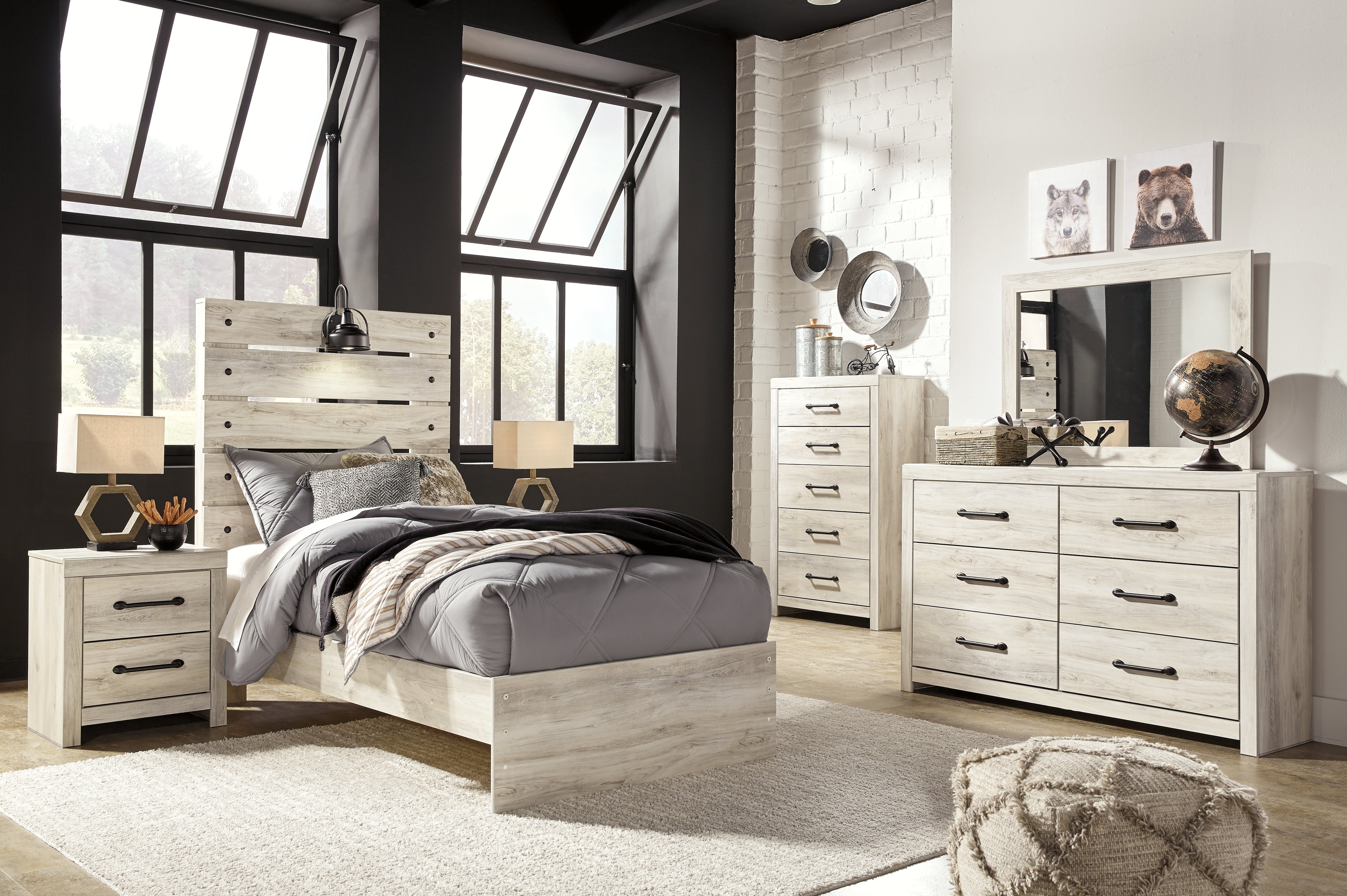 Best Deals Furniture - Ashley Furniture - Cambeck Twin Panel Bed - Twin Panel Bed, Dresser, Mirror, Chest, and Nightstand / Whitewash - B192B59