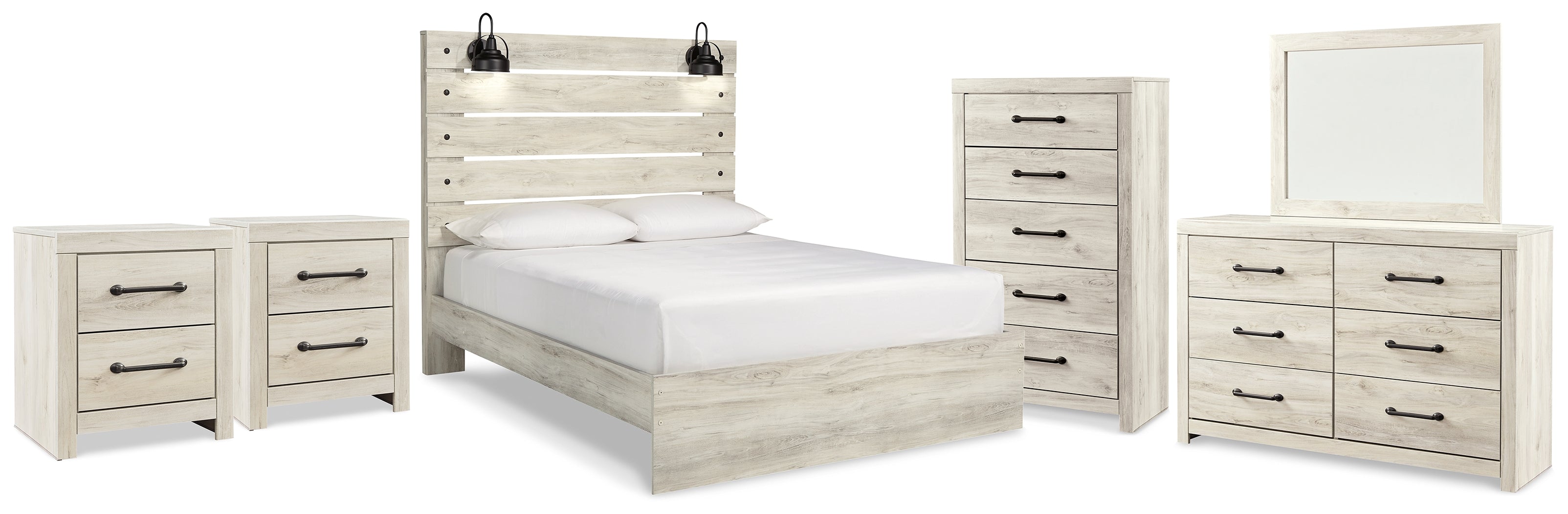 Best Deals Furniture - Ashley Furniture - Cambeck Queen Panel Bed - Queen Panel Bed, Dresser, Mirror, Chest and 2 Nightstands / Whitewash - B192B108