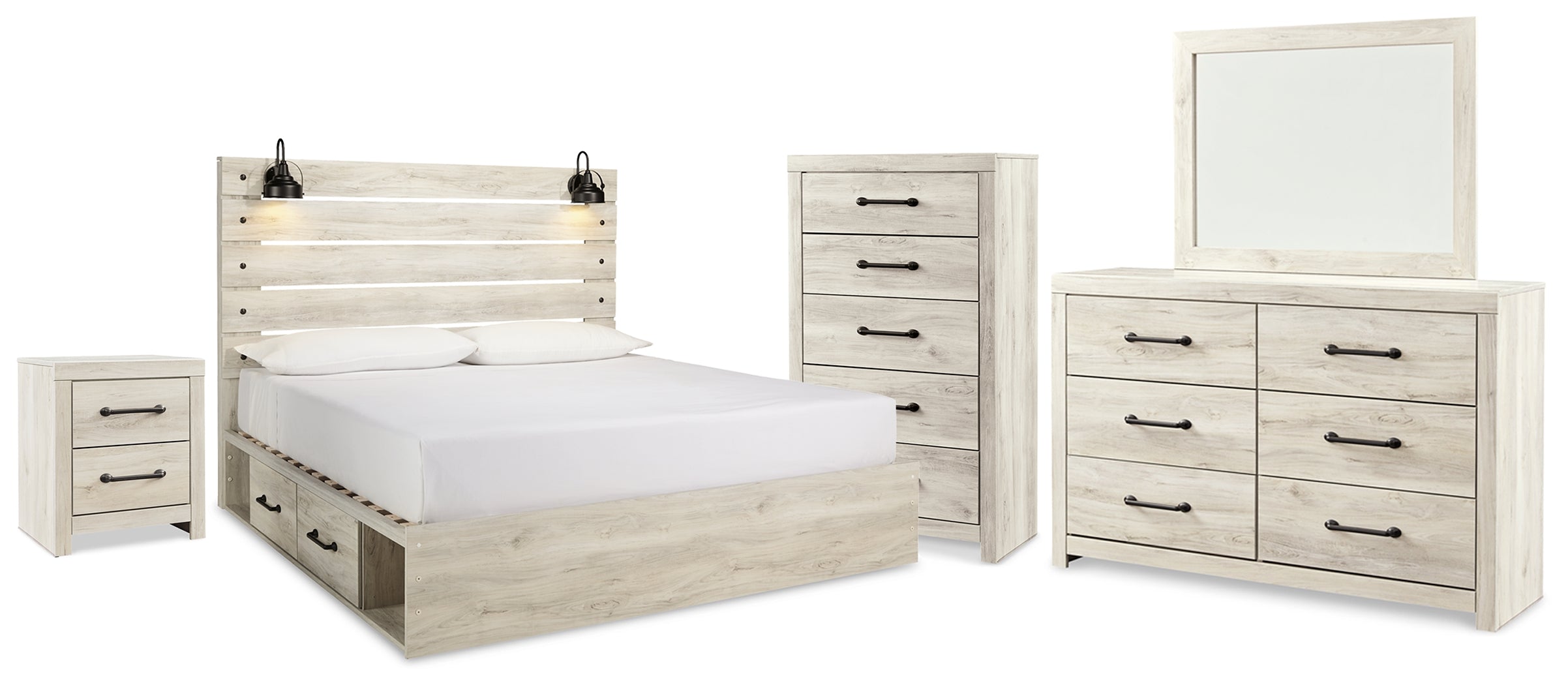 Best Deals Furniture - Ashley Furniture - Cambeck King Panel Storage Bed, Dresser, Mirror, Chest and Nightstand - King Panel Storage Bed, Dresser, Mirror, Chest and Nightstand / Whitewash - B192B124