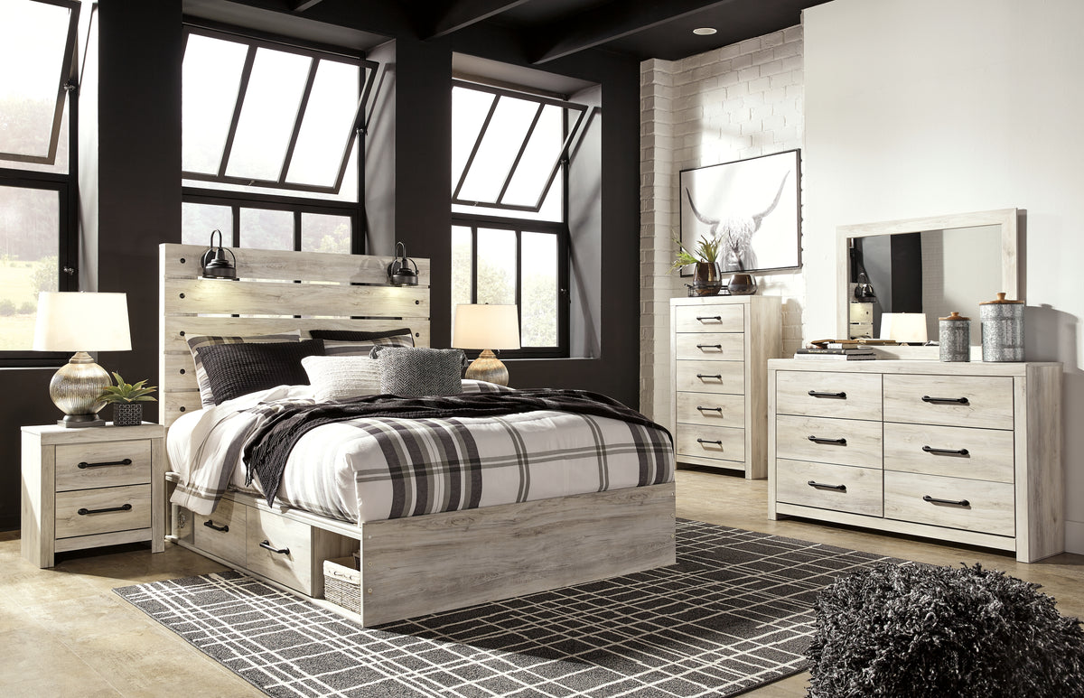 Best Deals Furniture - Ashley Furniture - Cambeck Queen Panel Storage Bed, Dresser, Mirror, Chest and 2 Nightstands - Queen Panel Storage Bed, Dresser, Mirror, Chest and 2 Nightstands / Whitewash - B192B100