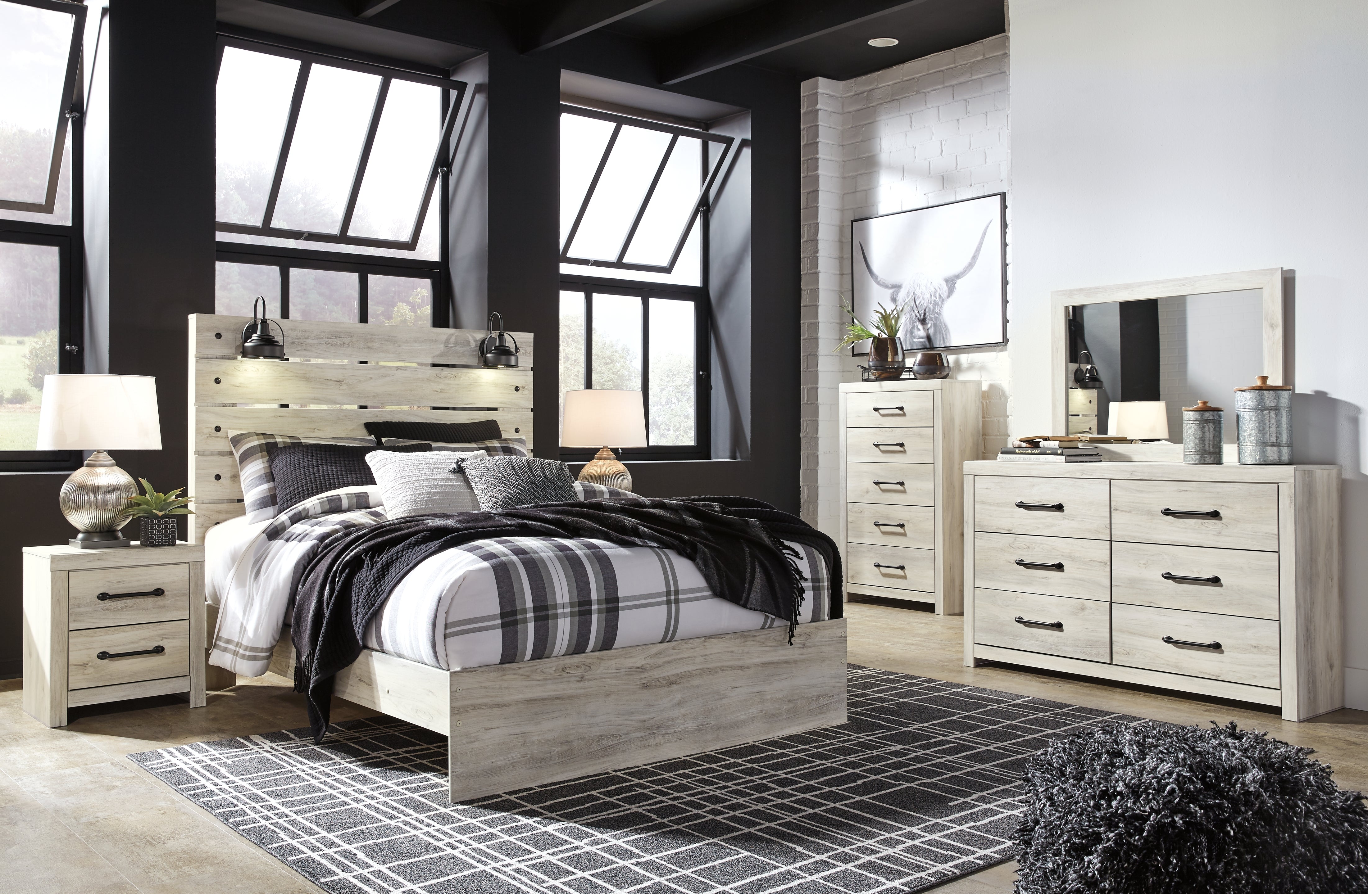 Best Deals Furniture - Ashley Furniture - Cambeck Queen Panel Bed - Queen Panel Bed, Dresser, Mirror, Chest and Nightstand / Whitewash - B192B97