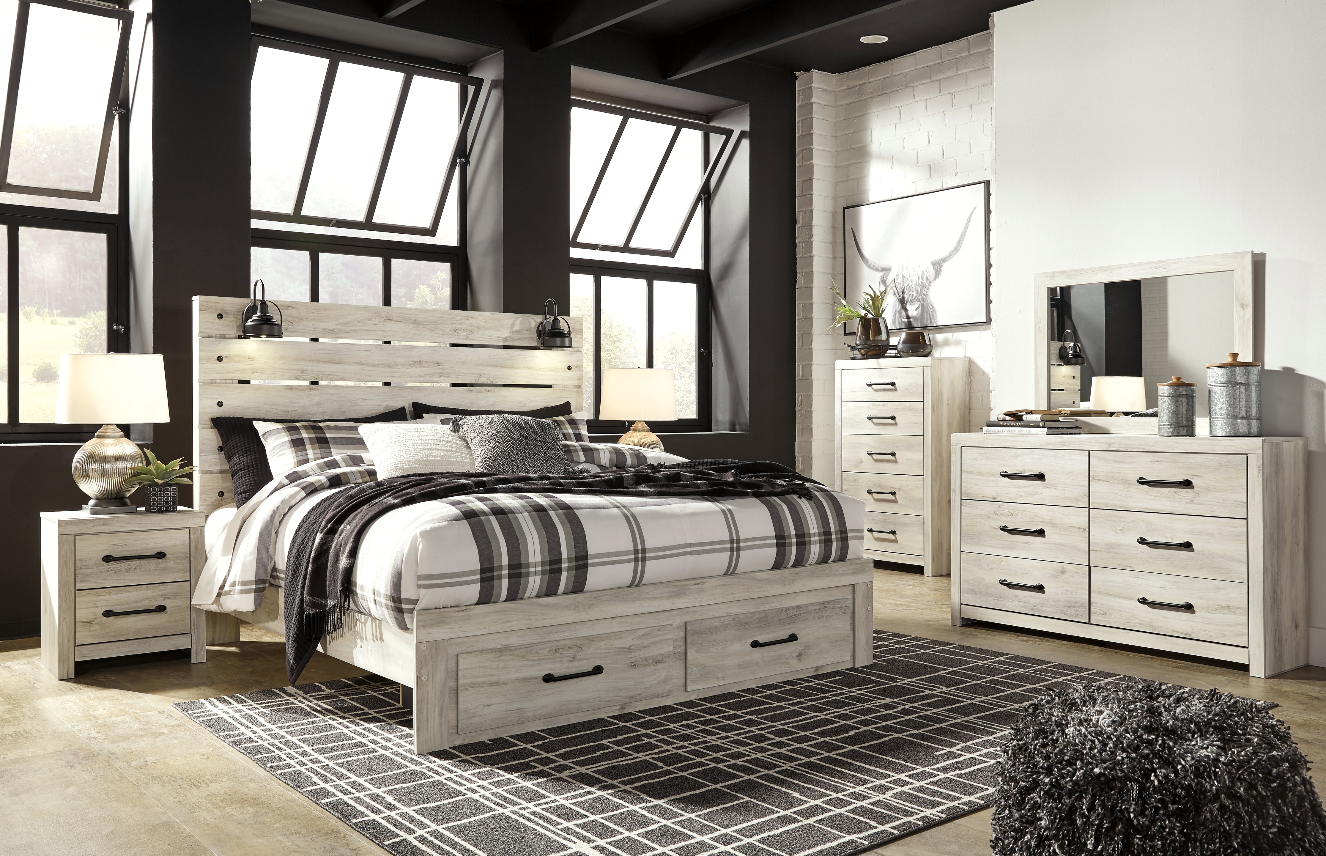 Best Deals Furniture - Ashley Furniture - Cambeck King Panel Storage Bed, Dresser, Mirror, Chest and 2 Nightstands - King Panel Storage Bed, Dresser, Mirror, Chest and 2 Nightstands / Whitewash - B192B86